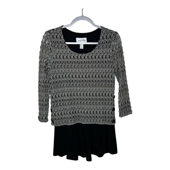 Joseph Ribkoff Tunic Top Womens 4 Crochet Overlay Buttons Layered Career - Picture 1 of 12